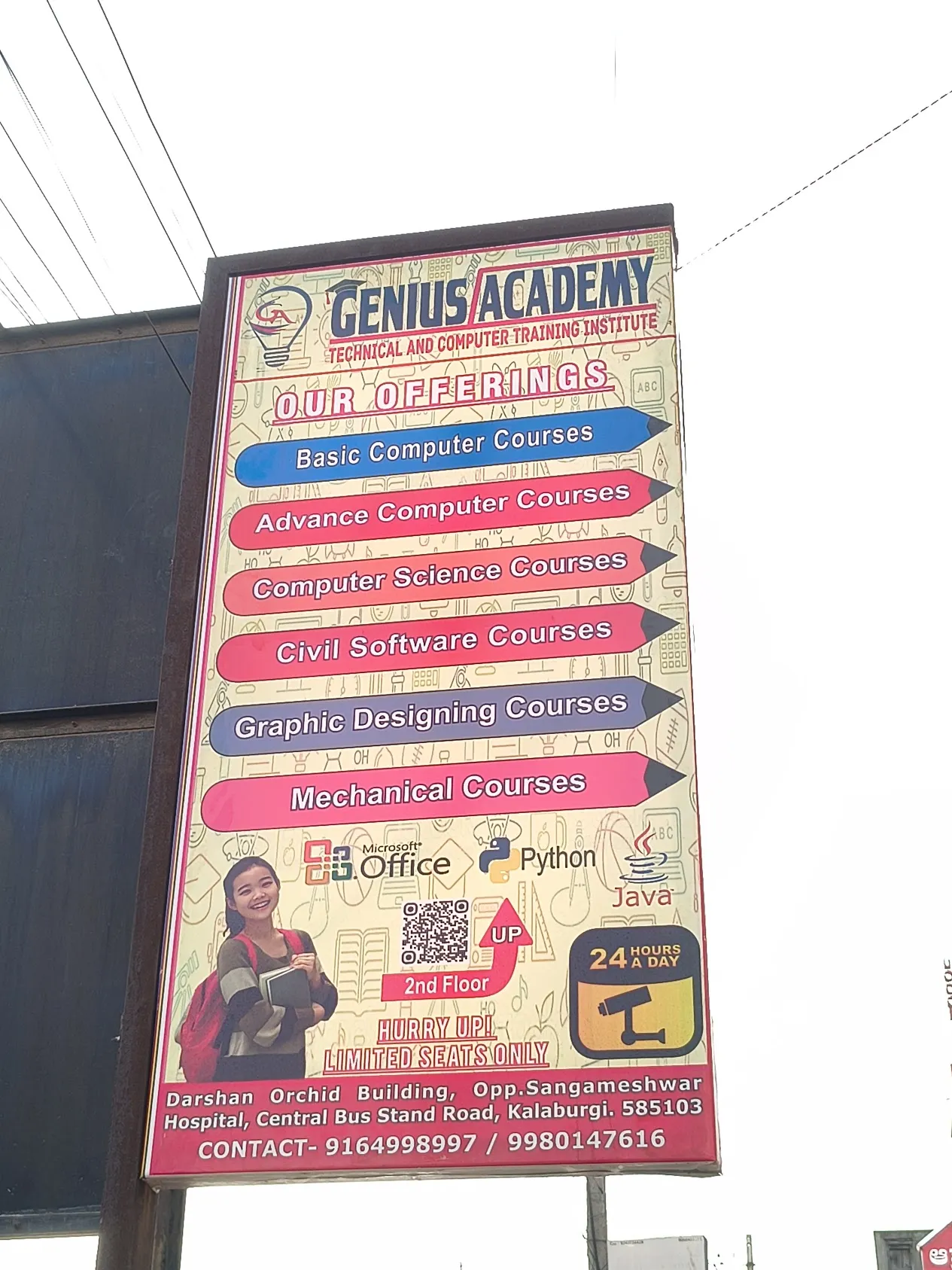 Genius Academy Technical and Computer Training Institute signboard, Darshan Orchid Complex, Kalaburagi